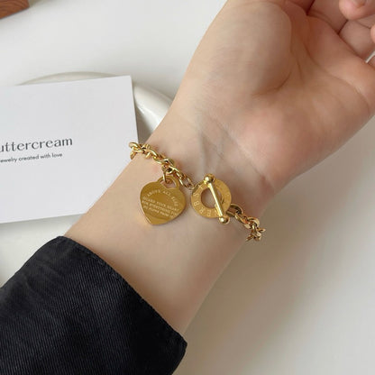 Avery Heart Pendant Link Chain with Toggle Clasp Bracelet (Gold / Silver)