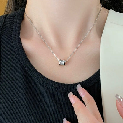 Ruby Barrel Slider Pendant with White Cubic Zirconia Necklace