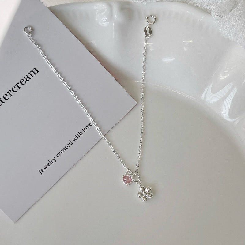 Luna Mini Heart Link Chain Bracelet with Flower / Ribbon Pendant Bracelet