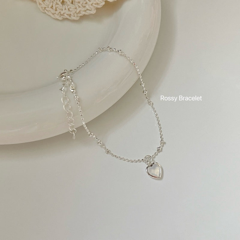 BUTTERCREAM Cayla & Rossy s925 Silver Freshwater White Pearls with Heart Pendant Bracelet