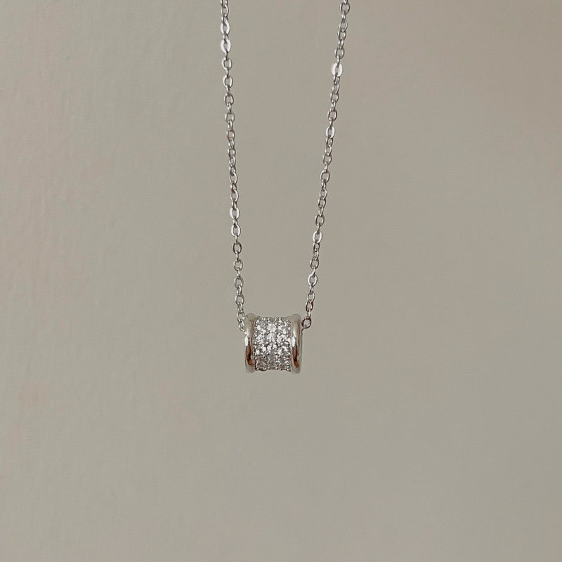 BUTTERCREAM Ruby s925 Silver Barrel Slider Pendant with White Cubic Zirconia Necklace