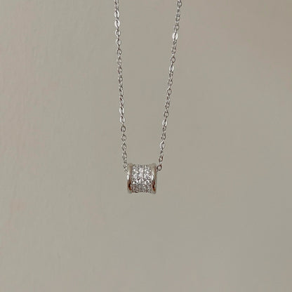 Ruby Barrel Slider Pendant with White Cubic Zirconia Necklace