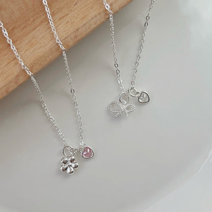 Luna Mini Heart Link Chain Bracelet with Flower / Ribbon Pendant Bracelet