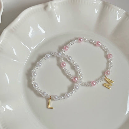 Customise Initial Alphabet Pearls Beaded Bracelet