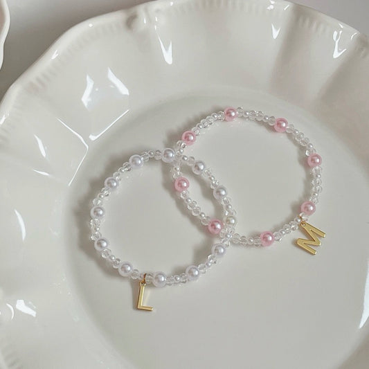 BUTTERCREAM Customise Initial Alphabet Pearls Beaded Bracelet