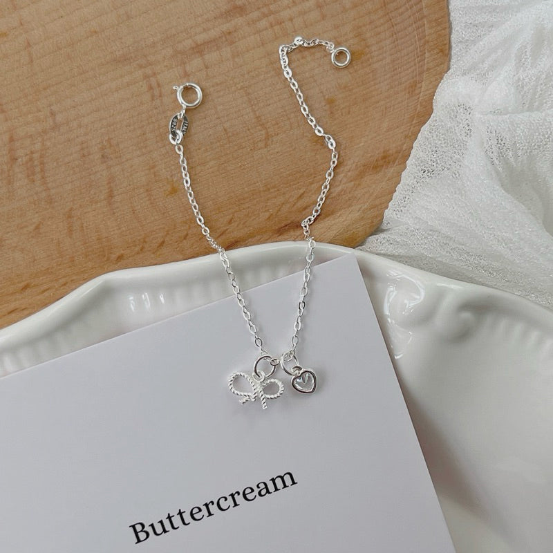 Luna Mini Heart Link Chain Bracelet with Flower / Ribbon Pendant Bracelet