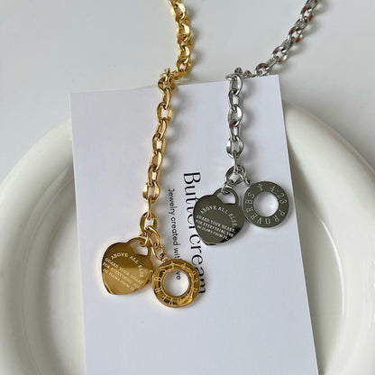 Avery Heart Pendant Link Chain with Toggle Clasp Bracelet (Gold / Silver)