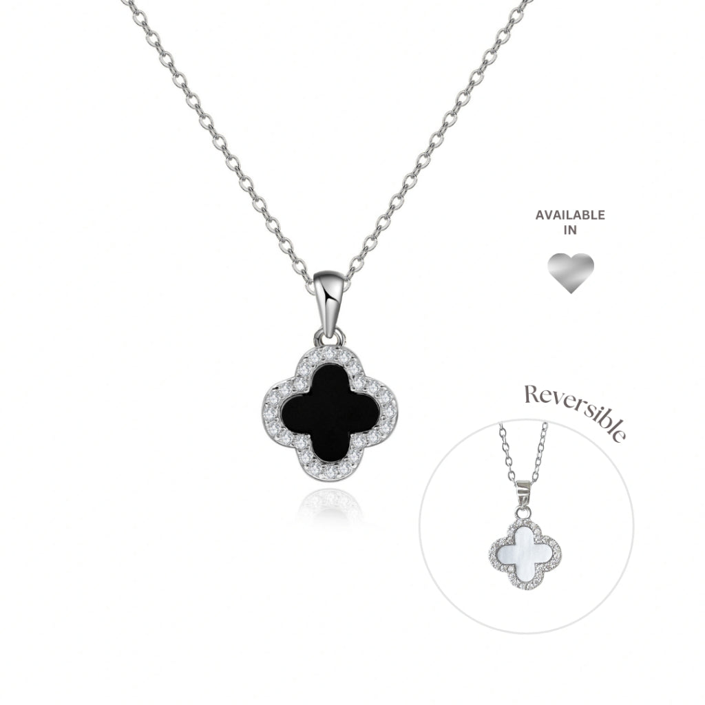 BUTTERCREAM Karina s925 Silver Two Side Four Leaf Clover Reversible Pendant Necklace in Silver