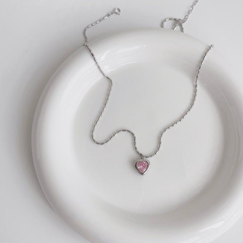 BUTTERCREAM Lucy s925 Silver Black / Pink Heart Stone Necklace