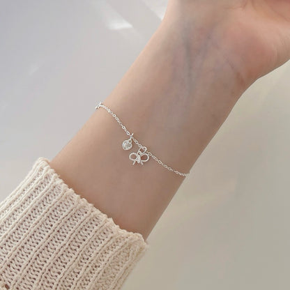 Luna Mini Heart Link Chain Bracelet with Flower / Ribbon Pendant Bracelet