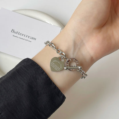 Avery Heart Pendant Link Chain with Toggle Clasp Bracelet (Gold / Silver)