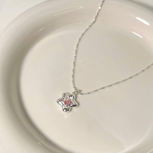 BUTTERCREAM Jeulia s925 Silver Irregular Star Pink Zirconia Stone Pendant Necklace