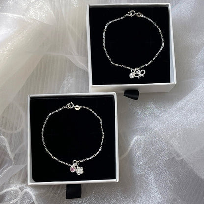 Luna Mini Heart Link Chain Bracelet with Flower / Ribbon Pendant Bracelet
