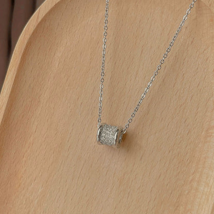 Ruby Barrel Slider Pendant with White Cubic Zirconia Necklace
