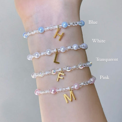 Customise Initial Alphabet Pearls Beaded Bracelet
