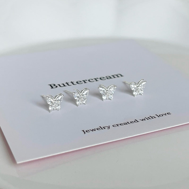 BUTTERCREAM Fione s925 Silver Butterfly White Zirconia Stud Earrings