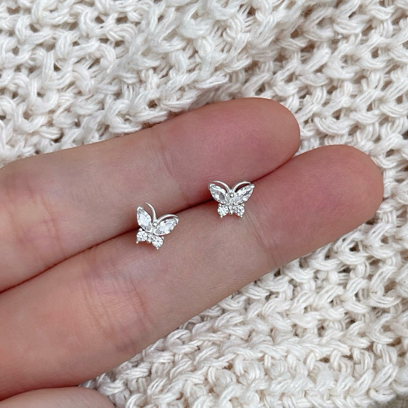 BUTTERCREAM Fione s925 Silver Butterfly White Zirconia Stud Earrings