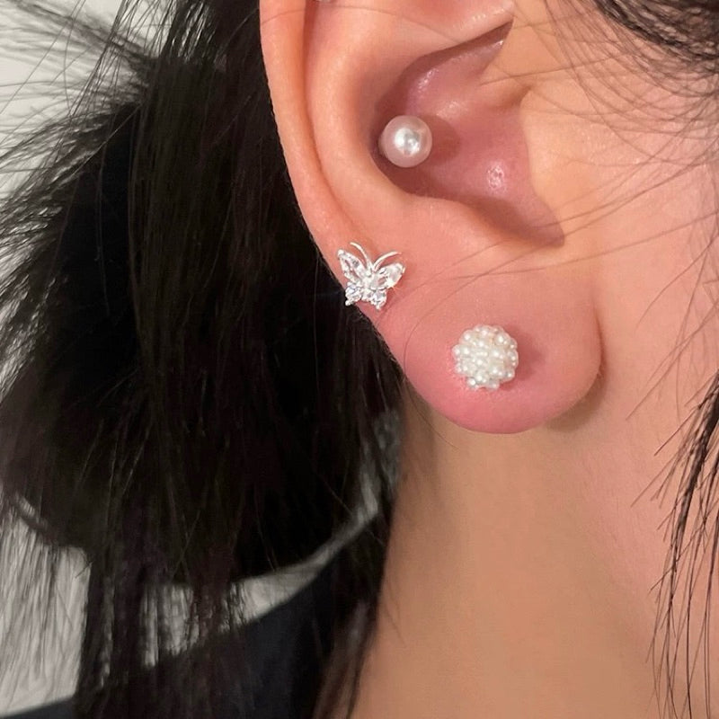 BUTTERCREAM Fione s925 Silver Butterfly White Zirconia Stud Earrings