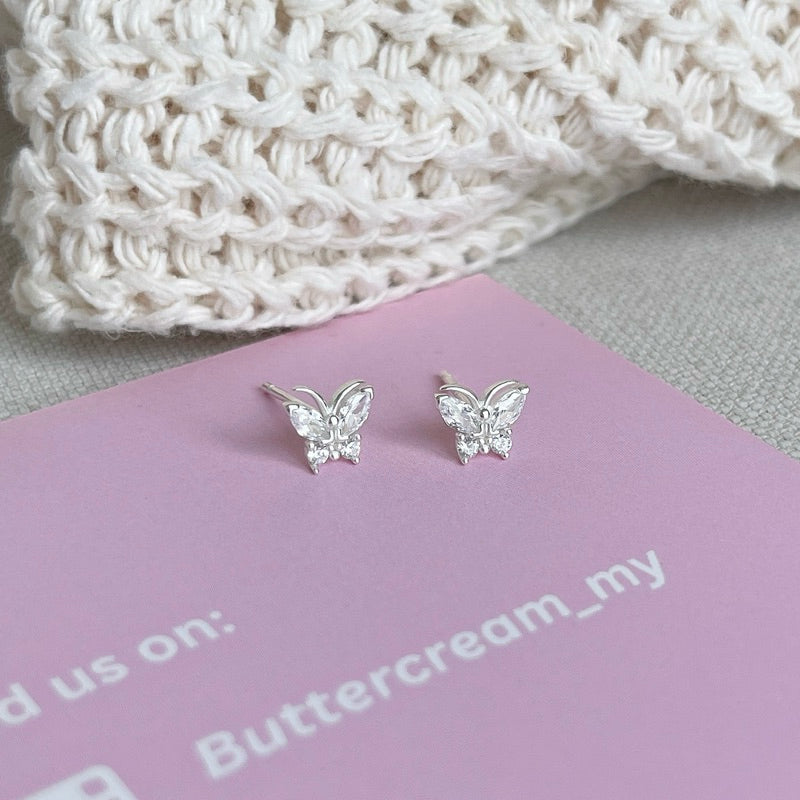 BUTTERCREAM Fione s925 Silver Butterfly White Zirconia Stud Earrings