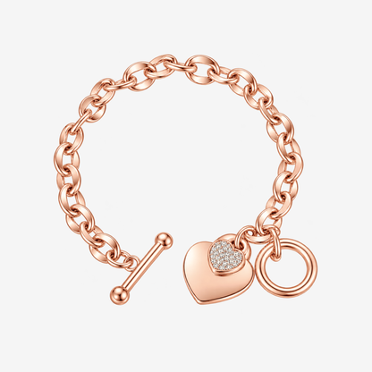Lisa Engravable Heart Tag Pendant Toggle Clasp Chain Bracelet