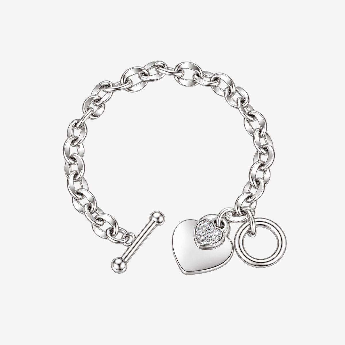 Lisa Engravable Heart Tag Pendant Toggle Clasp Chain Bracelet