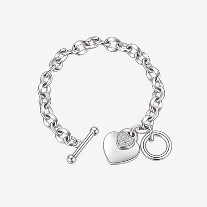 Lisa Engravable Heart Tag Pendant Toggle Clasp Chain Bracelet