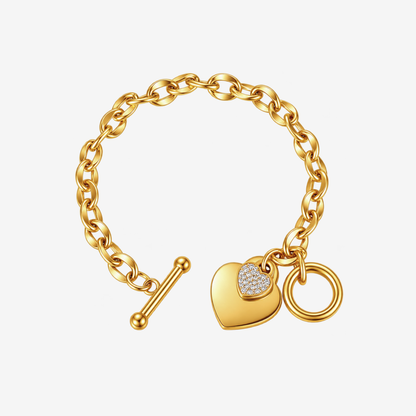 Lisa Engravable Heart Tag Pendant Toggle Clasp Chain Bracelet